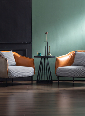 单人沙发北欧懒人阳台卧室咖啡椅设计师美式休闲皮布艺店铺沙发椅