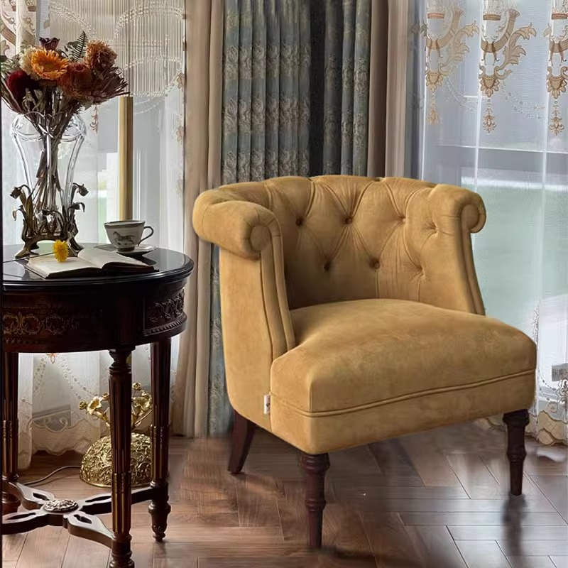 美式复古风单人沙发客厅沙发椅布艺老虎椅法式单椅卧室休闲单人椅