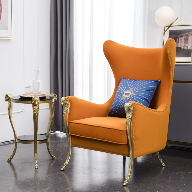 轻奢单人沙发椅客厅卧室美式高靠背布艺老虎椅设计师网红款休闲椅