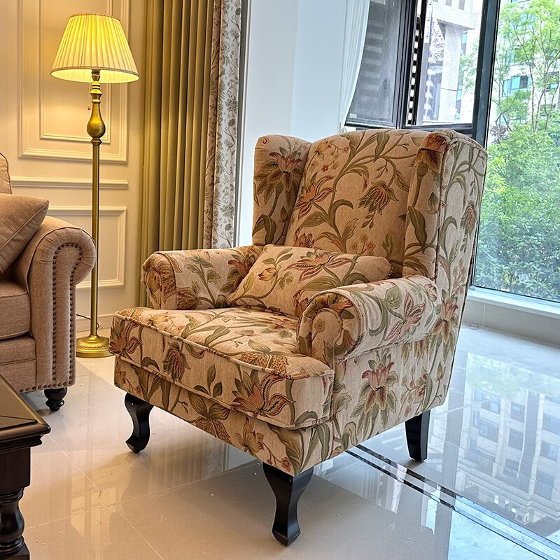 老虎椅美式单人沙发复古单椅子凳客厅布艺阳台高背休闲小卧室轻奢