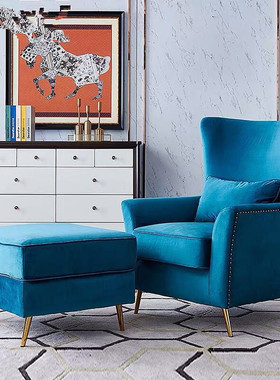 欧式卧室单人位沙发老虎椅轻奢休闲高背布艺法式北欧风美式沙发椅