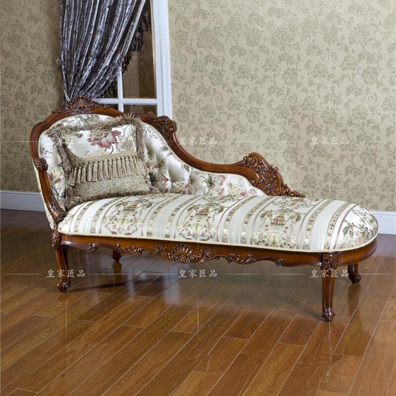 美式贵妃椅懒人卧室客厅休闲躺椅复古雕花贵妃躺椅欧式实木美人榻