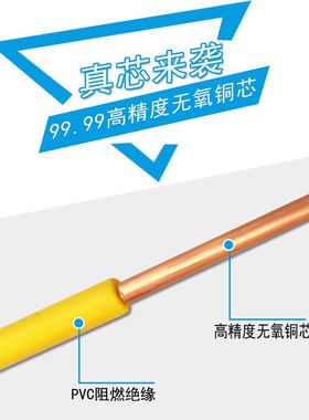。铜芯电线2.5平方家装铜线1.5 4 6 10纯铜装修单芯BV线硬线电缆