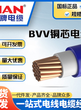南洋电线电缆BVV家用家装电线国标纯铜单芯多股铜线1.5/2.5/4平方