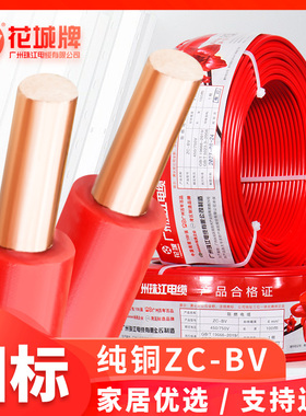 珠江电线家用国标纯铜芯阻燃BV1.5 2.5 4 6平方单芯单股家装硬线