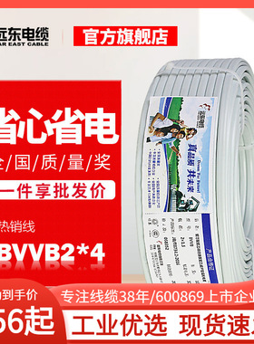 远东电缆BVVB2*4平方国标二芯家装硬护套铜芯电线100米 电子线
