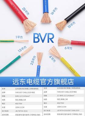 远东电缆BVR1.5平方阻燃家装国标单芯多股铜芯线照明电线【软线】