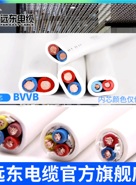 远东电缆BVVB2芯 RVV3芯铜芯零剪软电源线电线家装国标不退换10米
