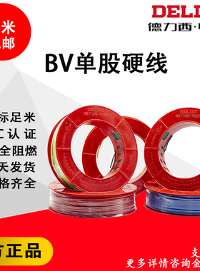 德力西家用家装电线BV6.0国标铜芯线6平方纯铜硬线阻燃电缆单米
