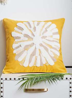 正品美式刺绣沙发抱枕靠垫黄色全棉客厅抱枕套45x45新家装饰床头