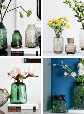 创意现代轻奢美式浮雕彩色玻璃花瓶出口欧美高端会所软装居家装饰