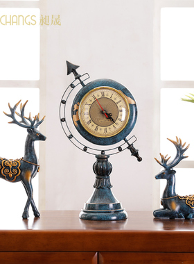 欧美式创意地球仪摆件家居客厅办公室内书房桌面家装饰品时钟摆设