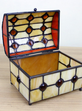 欧美式居家装饰摆件储物盒彩色玻璃手工艺制品卧室床头柜饰品盒