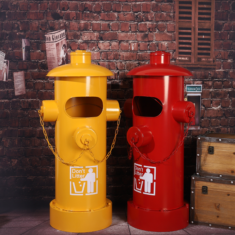 消防栓垃圾桶创意复古工业风大号脚踩餐厅铁艺户外筒装饰美式摆件