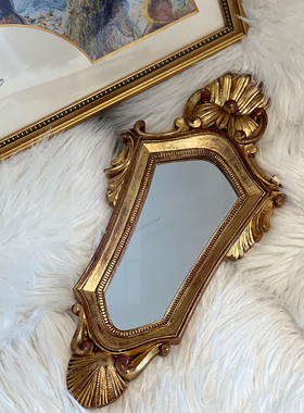 法式中古小众镜装饰摆件镜子挂墙复古美式做旧异形镜家居家装挂件