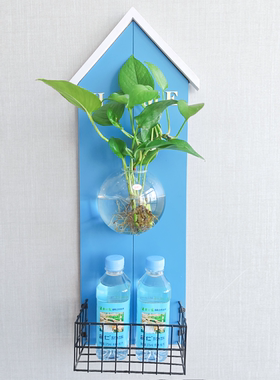 美式乡村壁挂木板装饰品水培绿萝玻璃花瓶客厅墙上收纳置物架挂件