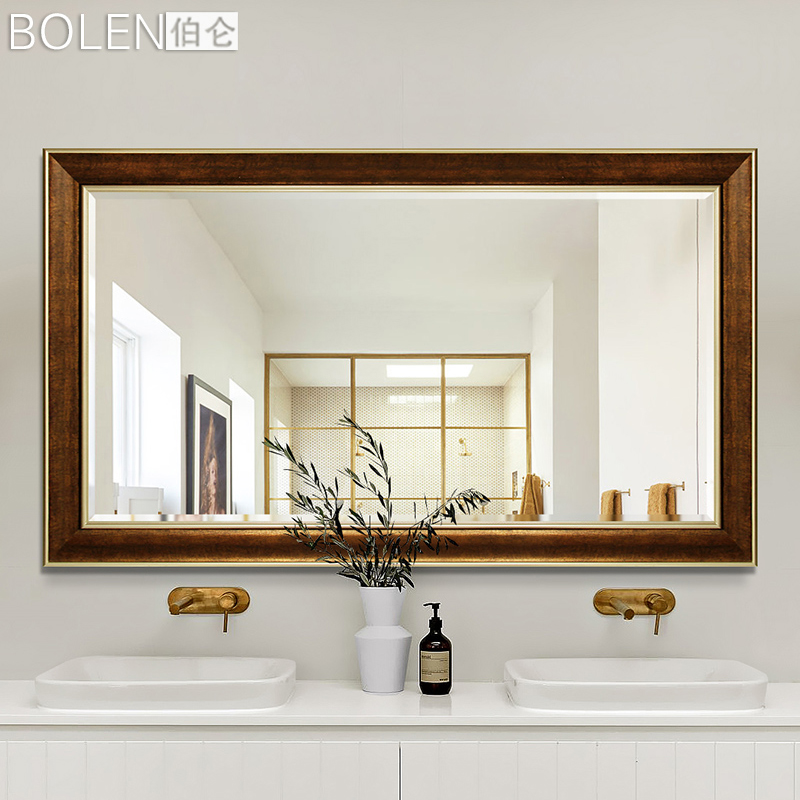 欧美式卫浴卫生间浴室镜子家装壁挂墙装饰镜洗漱梳妆台带框大镜子