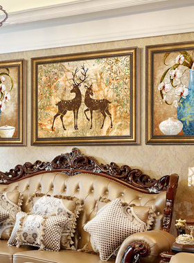 家装壁画欧式客厅装饰画沙发背景墙挂画简欧大气三联油画轻奢美式
