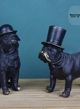 美式乡村英国斗牛犬摆件梗犬狗狗模型装饰品家装摆设结婚礼物