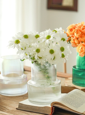 花时间《植觉》美式竖条纹大口水培玻璃花瓶家装摆件装饰鲜花绿植