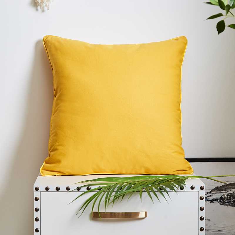 高档美式刺绣沙发抱枕靠垫黄色全棉客厅抱枕套45x45新家装饰床头