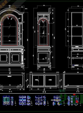 美式酒柜施工图实木装饰柜法式剖面欧式定制三视图CAD家装整木