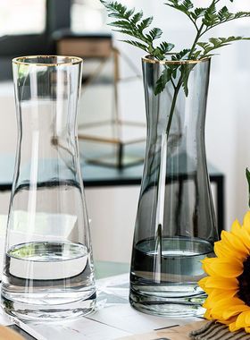 美式大号收腰玻璃花瓶北欧ins风插画摆件家居装饰客厅花瓶高级感