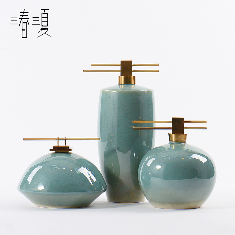 新中式陶瓷装饰罐摆件工艺品装饰品别墅样板房美式轻奢玄关客厅
