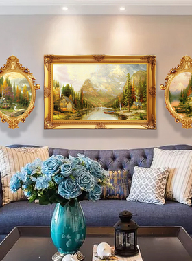 复古欧式美式装饰画沙发背景三联画花卉风景相框油画画框壁画