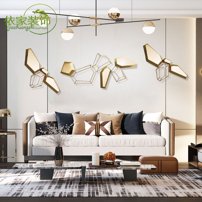 现代轻奢金属壁饰客厅软装墙面装饰品抽象创意几何形立体铁艺壁挂