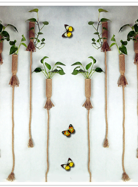 DIY复古麻绳水培植物玻璃花插家居幼儿园民宿墙面装饰挂件简约