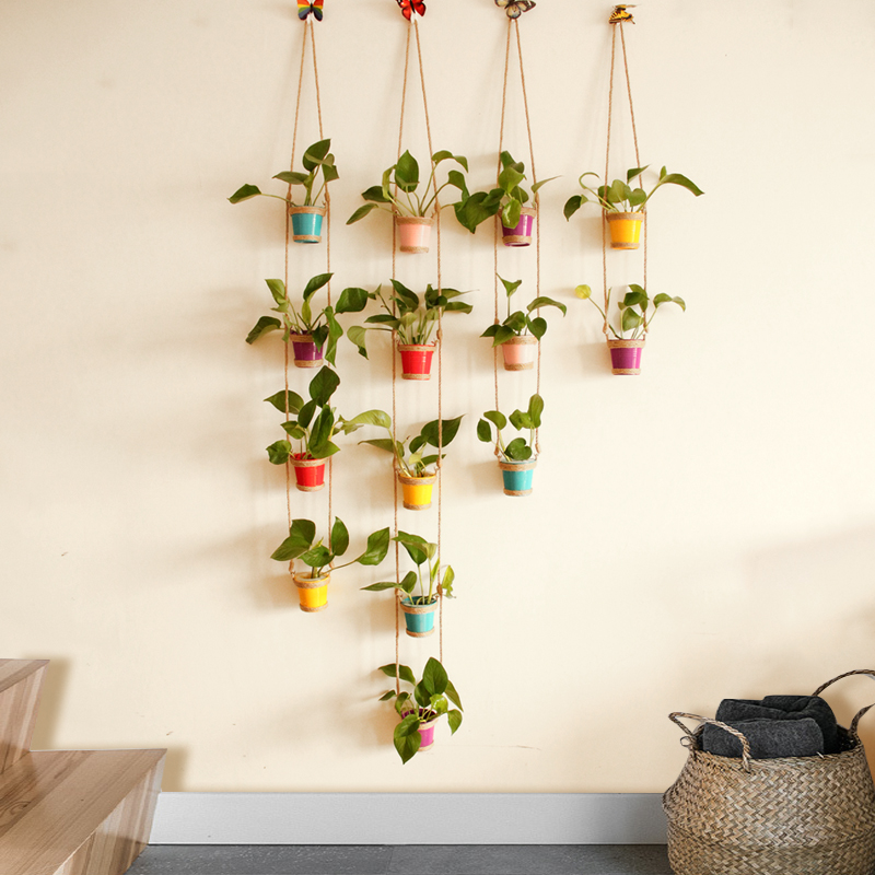 幼儿园DIY壁挂铁艺麻绳水培植物花瓶花盆家居店铺墙面装饰挂件