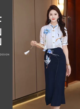 芙娜妮新中式设计感衬衫时尚收腰短袖百搭小个子两件套女F2411111