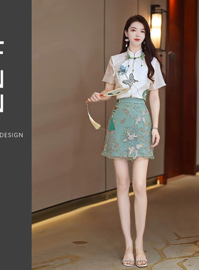 芙娜妮时尚新中式设计感收腰流苏T恤小个子春夏女两件套F2411610