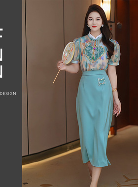 芙娜妮新中式时尚设计感收腰宽松气质不规则刺绣两件套装F2411078
