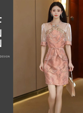 芙娜妮改良版旗袍新中式设计感收腰显瘦时尚复古连衣裙女F2410976