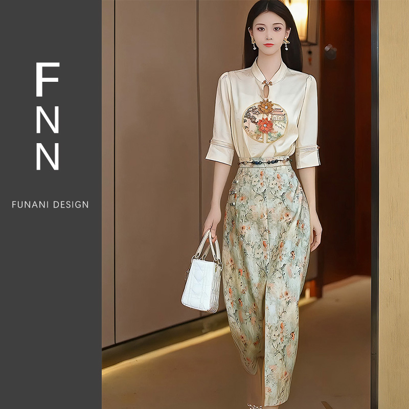 芙娜妮法式设计感小众时尚收腰小个子气质新中式两件套女F2410975