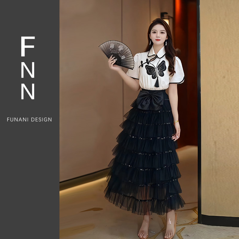 芙娜妮新中式重工刺绣两件套裙装国风2024年夏季新款套装F2411336