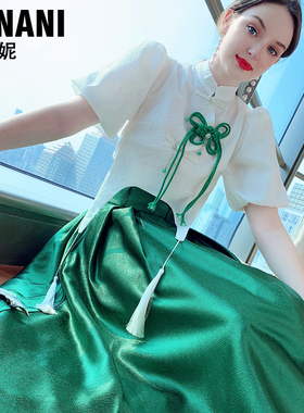 芙娜妮法式绿野仙踪中长两件套2024气质显瘦连衣裙女夏薄款小个子