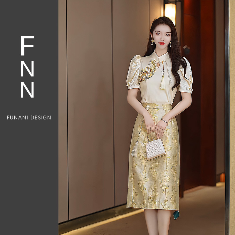 芙娜妮新中式国风裙装设计感小众收腰小个子春夏两件套女F2411187