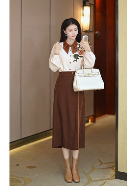 芙娜妮新中式刺绣美拉德设计感小众半身裙衬衫春季套装裙F2334597
