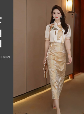 芙娜妮设计感小众收腰新中式国风裙装小个子春夏两件套女F2411142