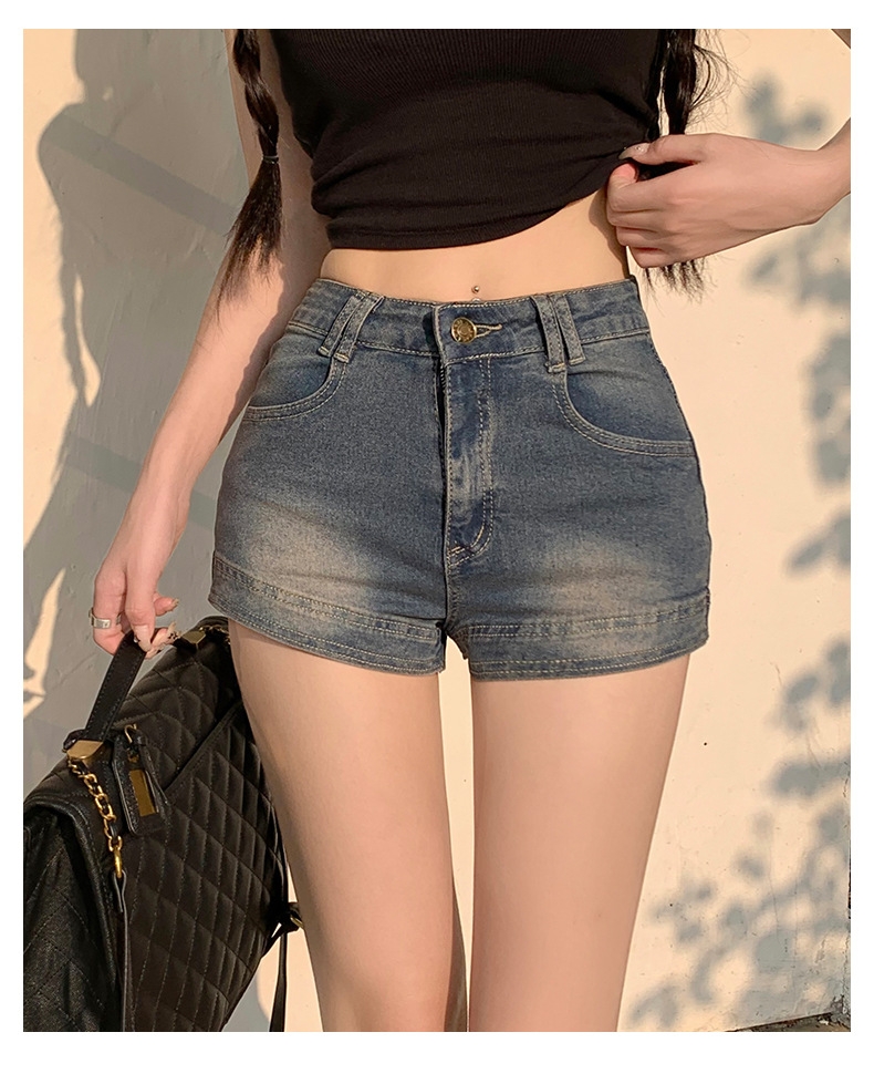 高腰显瘦牛仔短裤女复古做旧外穿夏季紧身小个子2024年新款热裤女
