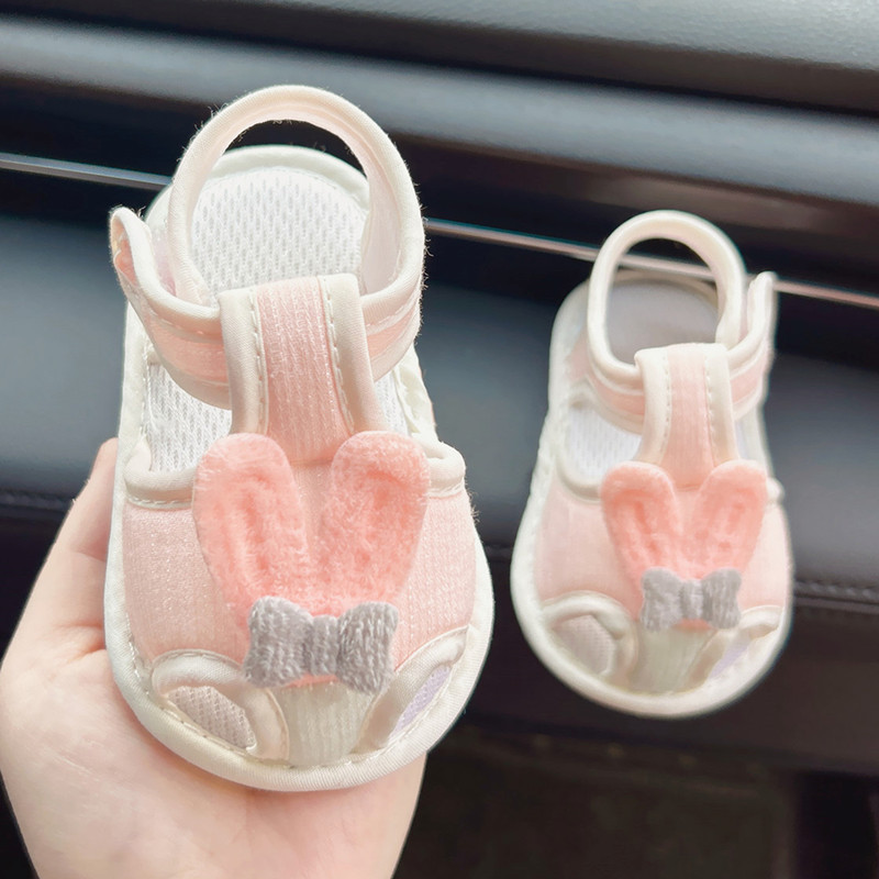 夏季婴儿布凉鞋0-1岁女宝宝软底防滑学步鞋新生儿牛筋底不掉鞋子2
