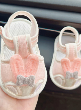 夏季婴儿布凉鞋0-1岁女宝宝软底防滑学步鞋新生儿牛筋底不掉鞋子2
