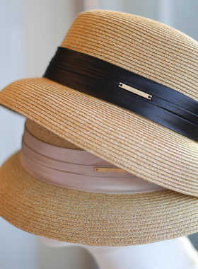 帽范 气质缎带小标时尚法式盆帽春夏轻奢风百搭出游防晒灯罩草帽