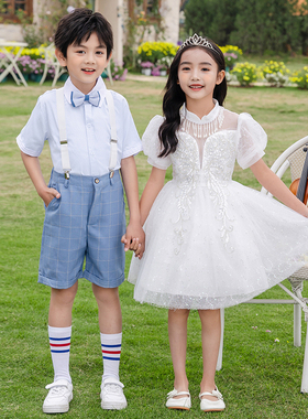 六一儿童演出服公主裙合唱礼服白色蓬蓬连衣纱裙幼儿园毕业照班服
