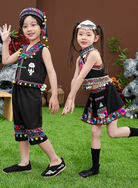 新款六一儿童民族服装苗族演出服彝族少数民族男女童傣族舞蹈服饰