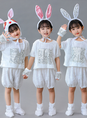 新款儿童小兔子演出服小白兔子动物表演服装幼儿园舞台舞蹈纱裙