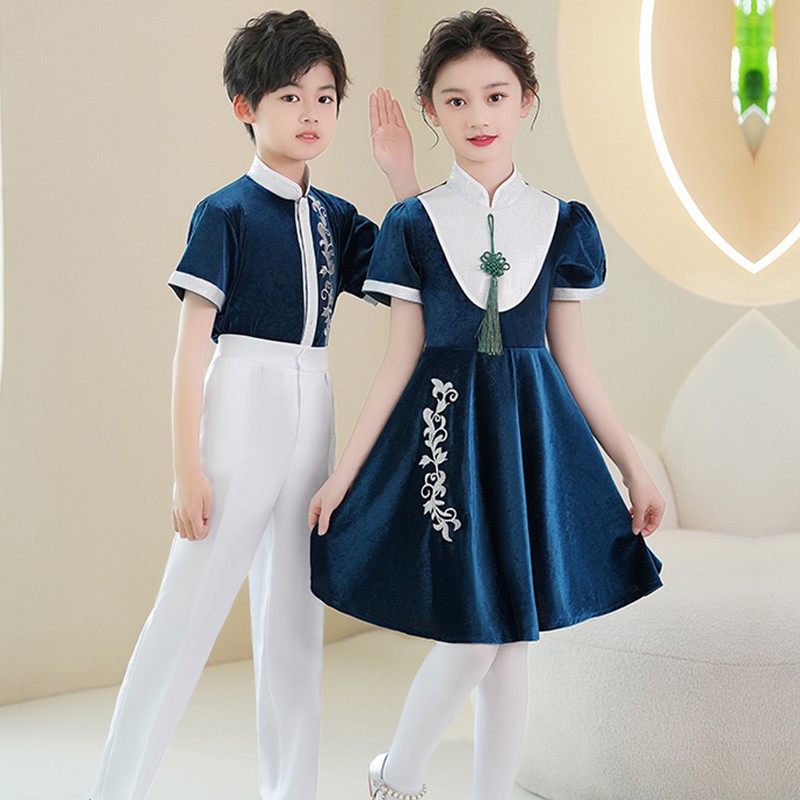 六一儿童合唱演出服中小学生合唱团表演服中国风男女朗诵比赛服装